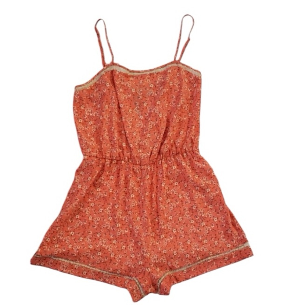 Petticoat alley Floral Coral Romper EUC Large